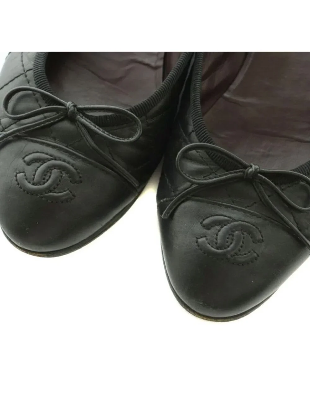 Chanel Ballerina Flat Shoes Ribbon Quilted Leather Black - Picture 3 of 9